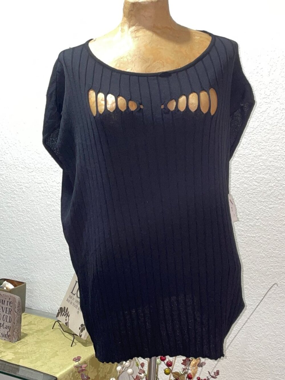 NWT $350 Black OBLIQUE CREATIONS Cutout Top M L